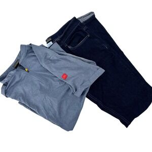 McDonalds Uniform Set Mens Grey 1/4 Zip Polo (L) & Blue Jeans (30R)